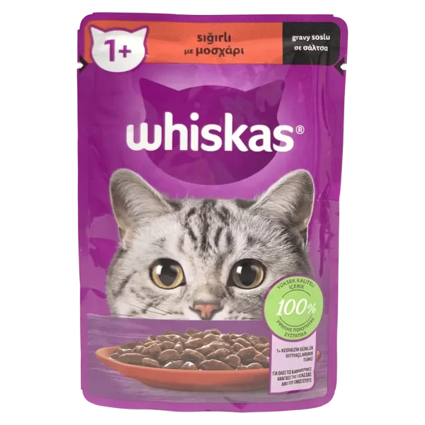 پوچ گربه ویسکاس whiskas با طعم گوشت
