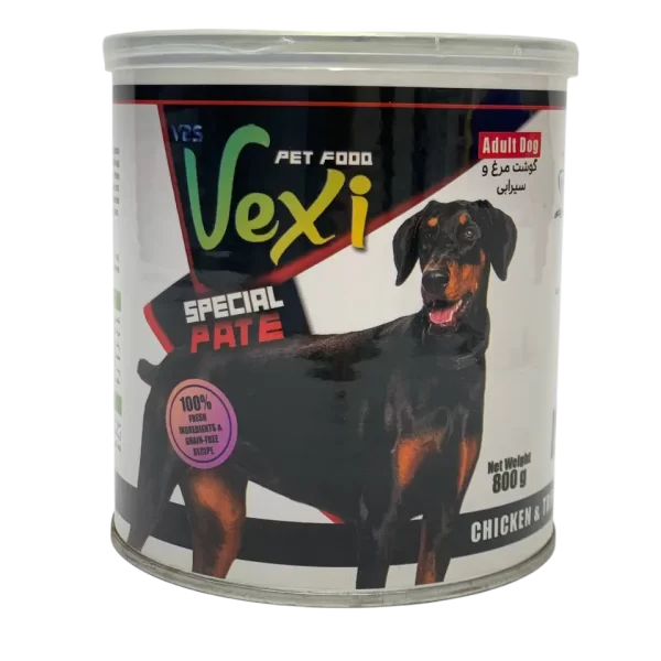 کنسرو پته ۸۰۰گرمی سگ وکسی Vexi با طعم گوشت مرغ و سیرابی - تصویر 1
