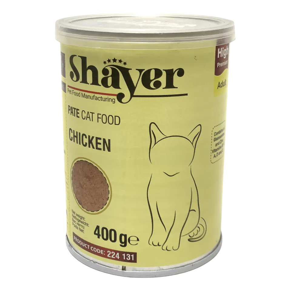کنسرو پته ۴۰۰گرمی گربه شایر Shayer با طعم مرغ