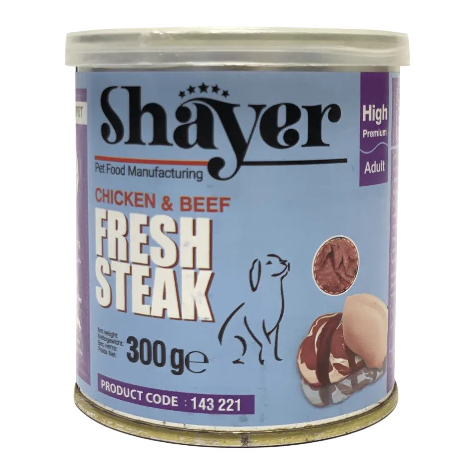 کنسرو پته استیک سگ شایر Shayer با طعم مرغ و گوشت