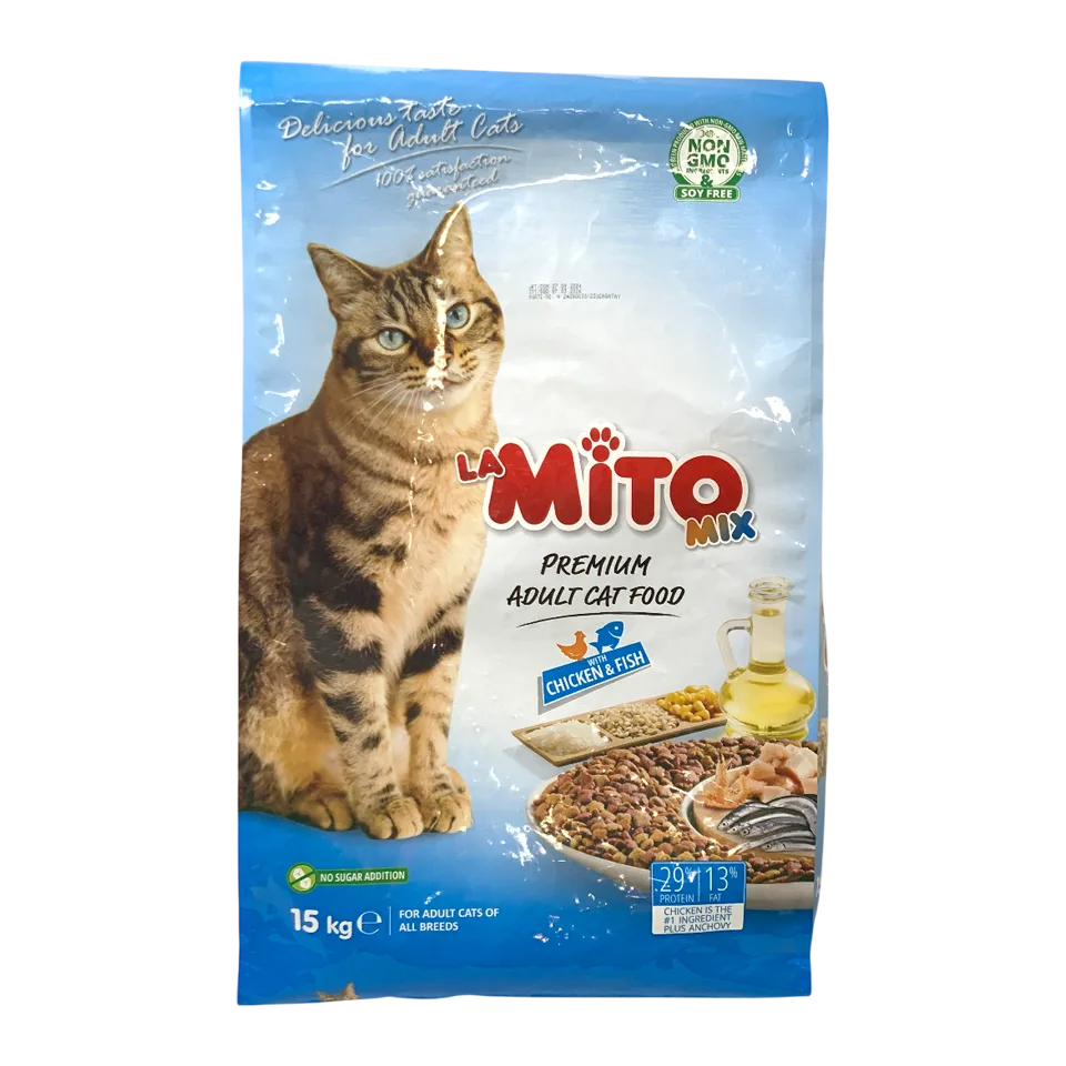 غذا خشک گربه میتو Mito با طعم مغ و ماهی کیسه ۱۵کیلوگرم